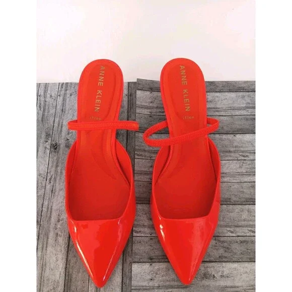 Anne Klein iFlex Bright Orange Patent Pointed Toe Slingback Kitten Heels 5.5 - Picture 3 of 10